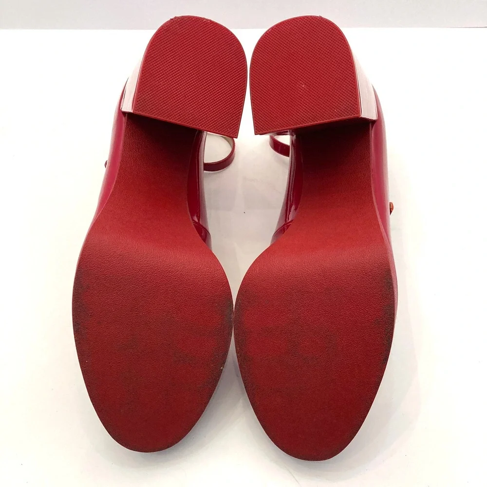 Steve Madden Quad Heels Red Patent Faux Leather Platform Womens 10 Straps Chunky
